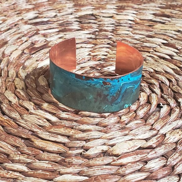 Copper Cuff Bracelet with Turquoise Patina - Picture 2 of 4